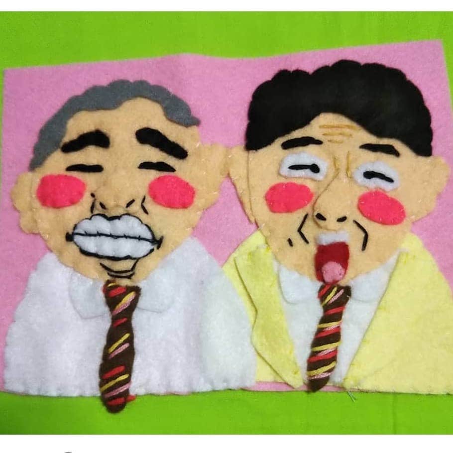 のインスタグラム：「似顔絵アップリケを作っていただきました(*^^*) ありがとうございます♪  #アップリケ #レギュラー #あるある探検隊 #似顔絵 #裁縫 #はなるのアップリケ屋さん #リズム芸人」