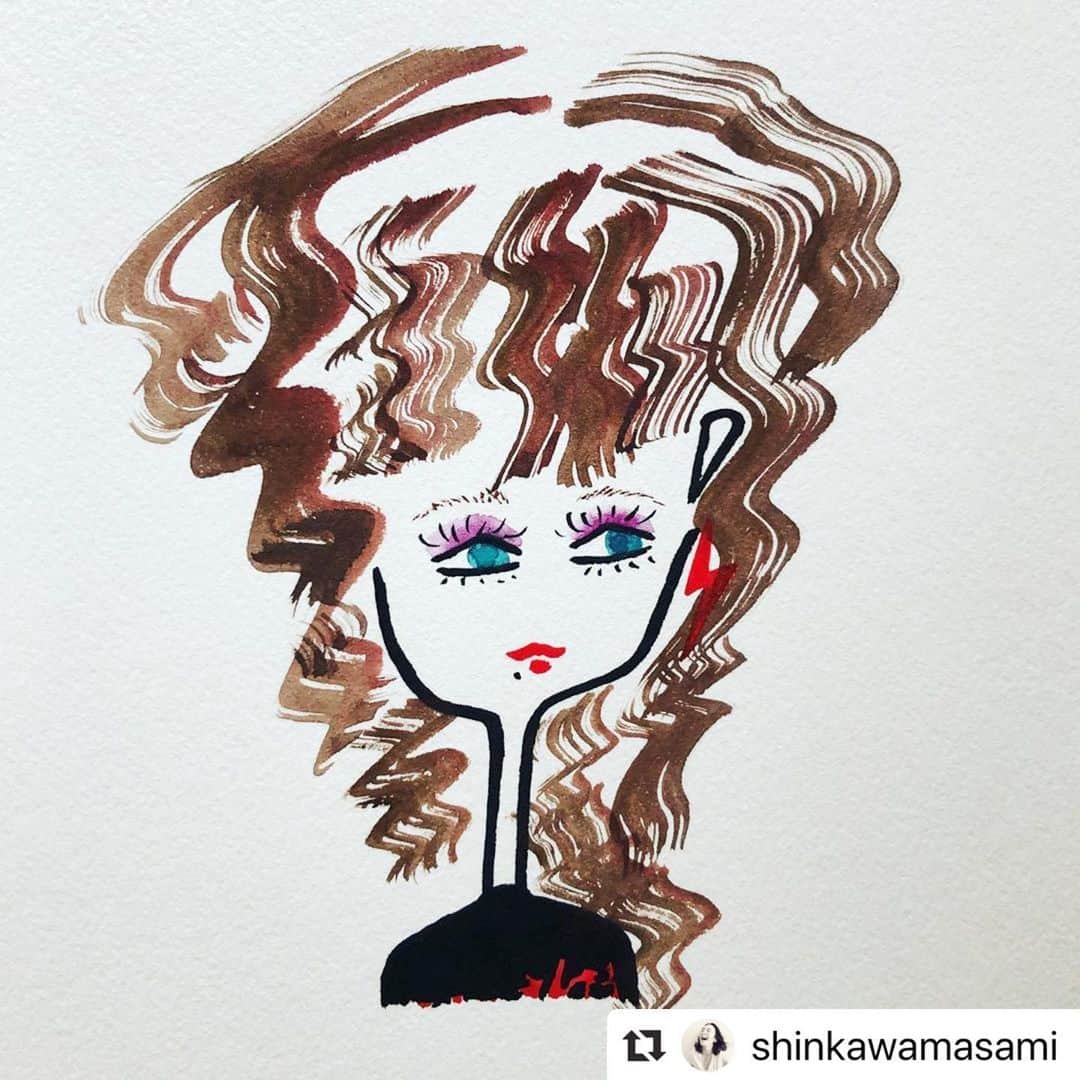 ノーマさんのインスタグラム写真 - (ノーマInstagram)「9年前に出版した旅エッセイ本のイラストを手掛けて下すったマミコロが似顔絵を描いてくれた♩ 髪の毛の波打ち具合が宇宙のミクロの世界みたい👽マミコロの自由でちんちくりんでお洒落な世界観がだーいすき。ありがとう♥️LOVE！ #Repost @shinkawamasami with @make_repost ・・・ モデルのノーマ @noma77777 20代の時福岡の広告の集まりで会って、何じゃこの可愛い人は！ってビックリしてからあっという間に唯一無二のカリスマモデルに。性格は当時と変わらず野生児のまんまみたいだし🌈🌳私と同じ位方言で話す人😆ノーマのきらきら紀行"にイラスト描いてからなんともう９年！ 先日10枚目のイラストが好きって言ってくれたから、NOMAバージョン落書きしてみた。恐ろしく可愛いあきちゃんには程遠いけどクルクル天パにぷっくり唇💋 落ちついたら飲みいこ🍻✨ #noma #model #ノーマ #モデル #イラスト #イラストレーター#イラストレーション #illust #illustration #illustrator #似顔絵 #girl #natural #curlyhair #curly #fukuoka #saga #art #似顔絵は苦手 #❤︎ #しんかわまさみ #ノーマのきらきら紀行 #📕」6月11日 20時55分 - noma77777