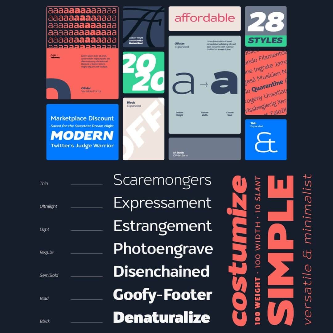 myfontsさんのインスタグラム写真 - (myfontsInstagram)「Oliviar Sans is a very pretty – and very flexible – family from Adam Fathony, new today and available as individual cuts or a variable font: https://bit.ly/2YqW4MX」6月12日 1時11分 - myfonts