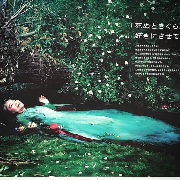 大森美希さんのインスタグラム写真 - (大森美希Instagram)「Kirin Kiki, inspired by John Everett Millais’ “Ophelia”, a character from Shakespeare’s “Hamlet”, advertised by Takarajima-sha, 2016 『どうぞ、物事を面白く受け取って愉快に生きて。あまり頑張らないで、でもへこたれないで。』(ニューヨークでのインタビューに答えて。2018年7月)  樹木希林は私が物心ついた頃からテレビに出ていて、若いのにいわゆる老け役で「ジュリ〜ッ！」と悶えてみたり、郷ひろみと『林檎殺人事件』を歌ったり、岸本加世子とフジカラーのCMで「そうでない方はそれなりに…」と面白い脇役キャラを演じたりして幼心にもなんか個性的な人だなと思っていたが、晩年はむしろ「映画女優」として様々な話題作に出演してその存在感を増してきた。演技ばかりでなく彼女の個性的でロックな生き方は私はとても好きだった。  #樹木希林 #オフィーリア #宝島社 #大女優 #林檎殺人事件 #映画女優 #ロックな生き方 #こんな風になりたい #個性派女優 #ロックンロール #樹木希林120の遺言 #パリ #パリ生活 #カッコよく老いたい #kirinkiki #kikikirin #actricejaponaise #japonaise #japanese #japaneseactor #japaneseactress #japanesecinema #ophelia #ophélie #hamlet #japanesemovie #koreedahirokazu #naomikawase #takarajima #japan」6月12日 2時41分 - mikiomori_