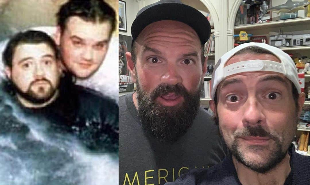 ケヴィン・スミスさんのインスタグラム写真 - (ケヴィン・スミスInstagram)「MALLRATS TOO! On the left is me and @ethansuplee in 1995, from the hot tub photo we took while making #Mallrats! On the right is me and #ethansuplee 2 weeks ago, when Ethan brought every one of his many muscles to my house to record both a new episode of #smodcast AND a new episode of Ethan’s podcast, #americanglutton! After a quarter of a century and half a dozen flicks together, we talk about our wayward journeys to becoming *lesser* men, so to speak. We talk movies, Scorsese, #twilightofthemallrats, comfort eating, intermittent fasting, working out and what it’s like to lose a lot of weight yet somehow still feel forever fat. Have you been thinking of dropping weight? Get inspired by a pair of guys who’ve lost hundreds of pounds between them! If you wanna hear the shows in the order we recorded, listen to #americangluttonpodcast first, then SModcast. #KevinSmith #ethansupleetransformation #diet #weightlossjourney #weightloss #mallrats #mallrats2」6月12日 2時54分 - thatkevinsmith