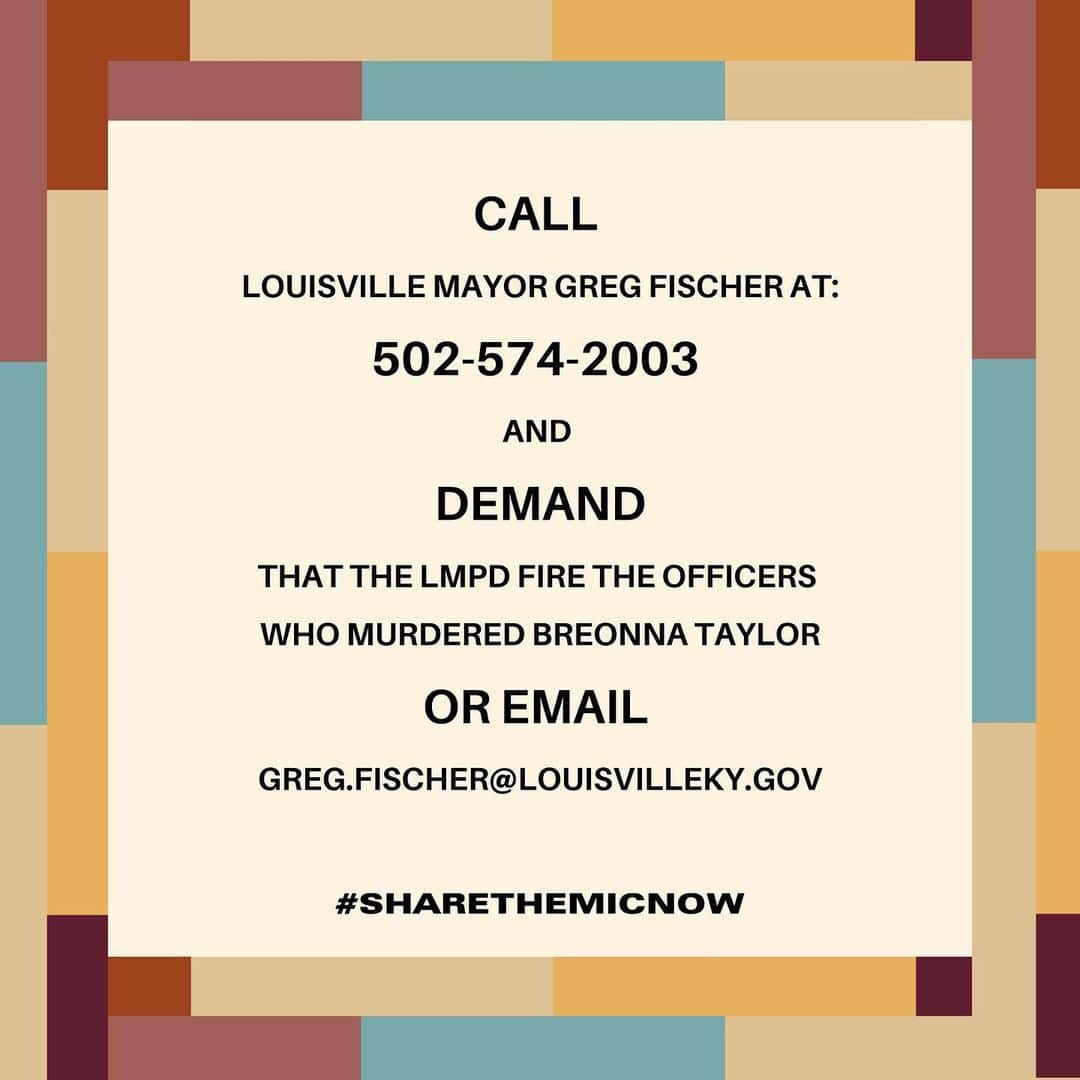 アビー・ワンバックさんのインスタグラム写真 - (アビー・ワンバックInstagram)「The #ShareTheMicNow community thanks you for tuning in yesterday.  Today, we are asking you to show up.  Do you know what happened to Breonna Taylor?  On March 13, 2020, Breonna Taylor was fatally shot by Louisville Metro Police Department officers. The officers were searching for two people who were already in custody. Neither person lived there. Three officers --Sergeant Jonathan Mattingly, Detective Brett Hankison and Detective Myles Cosgrove -- forced entry without knocking or announcing they were officers. They used a battering ram to knock down her door and then fired more than 22 times. Breonna was hit with eight of those bullets. Breonna was killed. None of the officers have been fired, arrested or charged. They were able to enter her apartment with a No-Knock Warrant.  Today, we are asking you to fight for Breonna by following the four calls to action in the images above.  Thank you for joining us this week. Thank you for listening to Black women. Thank you Black women for your labor of love. And thank you all, for being part of the change that can only happen when we deeply hear each other’s voices.  Let’s #KeepSharingTheMic.  #JusticeforBreonnaTaylor #BreonnaTaylor #SayHerName」6月12日 3時00分 - abbywambach