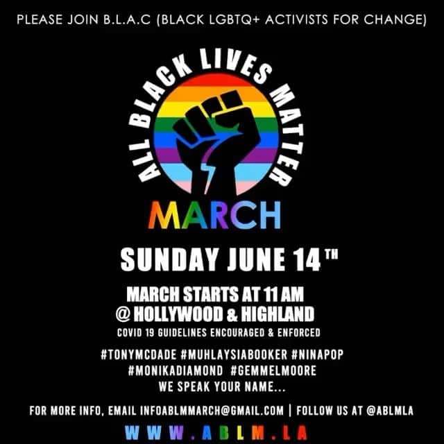 トラビス・ウォールのインスタグラム：「This Sunday 11am Hollywood and Highland Los Angeles! Let’s March!!!! Black Trans Lives Matter! #tonymcdade #ninapop #muhlaysiabooker #monikadiamond #gemmelmoore #ablm」