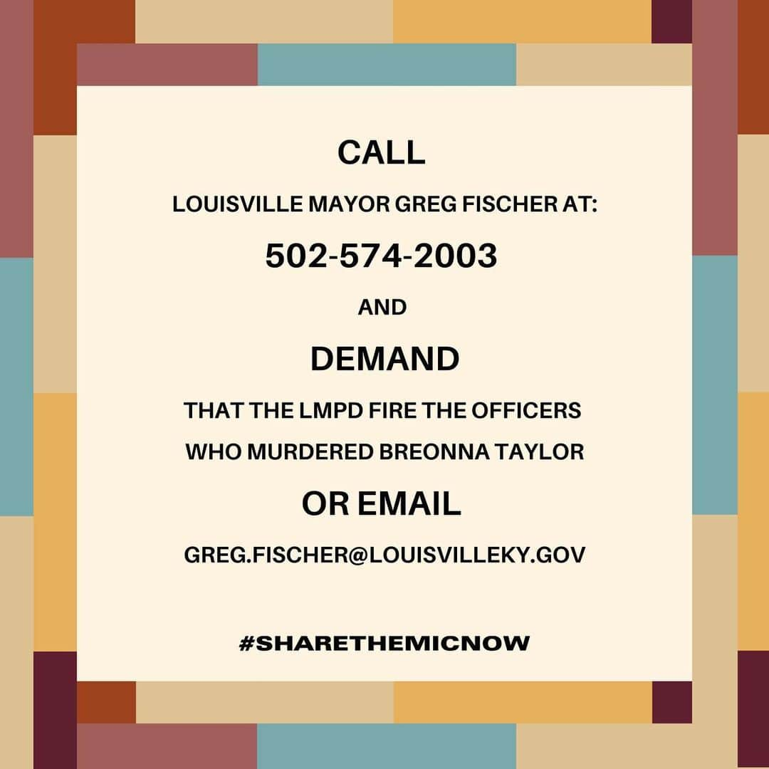 サラ・バレリスさんのインスタグラム写真 - (サラ・バレリスInstagram)「The #ShareTheMicNow community thanks you for tuning in yesterday.  Today, we are asking you to show up.  Do you know what happened to Breonna Taylor?  On March 13, 2020, Breonna Taylor was fatally shot by Louisville Metro Police Department officers. The officers were searching for two people who were already in custody. Neither person lived there. Three officers --Sergeant Jonathan Mattingly, Detective Brett Hankison and Detective Myles Cosgrove -- forced entry without knocking or announcing they were officers. They used a battering ram to knock down her door and then fired more than 22 times. Breonna was hit with eight of those bullets. Breonna was killed. None of the officers have been fired, arrested or charged. They were able to enter her apartment with a No-Knock Warrant.  Today, we are asking you to fight for Breonna by following the three calls to action in the images above.  Thank you for joining us this week. Thank you for listening to Black women. Thank you Black women for your labor of love. And thank you all, for being part of the change that can only happen when we deeply hear each other’s voices.  Let’s #KeepSharingTheMic.  #JusticeforBreonnaTaylor #BreonnaTaylor #SayHerName」6月12日 4時38分 - sarabareilles