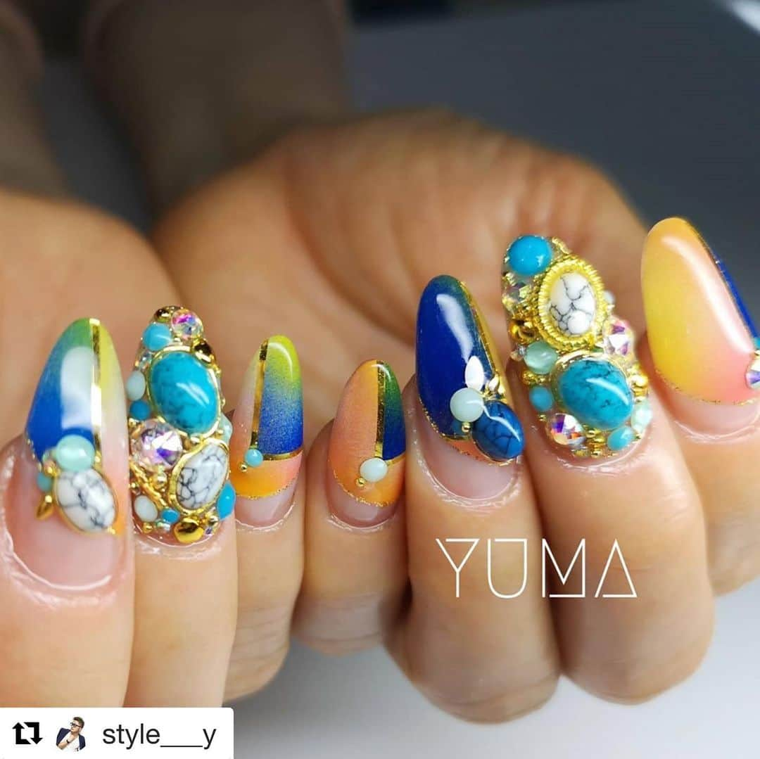 initygel_officialさんのインスタグラム写真 - (initygel_officialInstagram)「#Repost @style___y with @get_repost ・・・ 派手夏  ALL自爪  夏はターコイズの埋め尽くしも 可愛いよなー。笑  @initygel_official . . .  #ネイル#ネイルサロン#ジェルネイル#nail#nailart#nailist #mensnailist#ネイリスト#メンズネイリスト#japan#osaka#アート#art#八尾#久宝寺#八尾ネイルサロン#久宝寺ネイルサロン#フィルイン#夏ネイル#アイニティジェル#initygel#シンプルネイル」6月12日 16時29分 - initygel_official