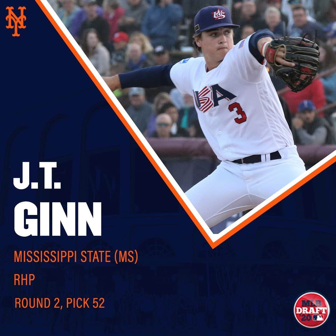 ニューヨーク・メッツさんのインスタグラム写真 - (ニューヨーク・メッツInstagram)「Day 2 of the #MLBDraft started with us selecting RHP J.T. Ginn from @hailstatebb. Swipe to see all of our picks. #LGM #Mets」6月12日 11時40分 - mets