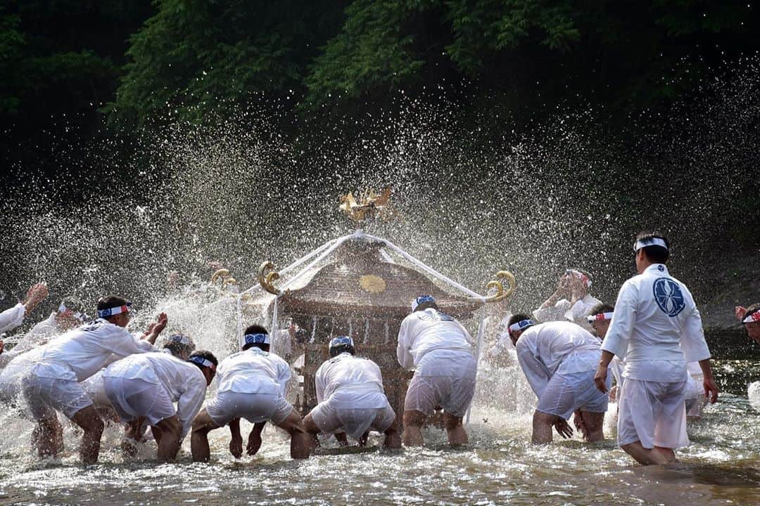 さいたまつりのインスタグラム：「【🏮埼玉の祭りハイライト🏮 〜秩父川瀬祭〜】﻿ ﻿ 冬の「秩父夜祭」の対比としても有名な「秩父川瀬祭」。﻿ 屋台4基・笠鉾4基の曳き回しが行われますが、曳き子（山車・笠鉾を曳く人）」は子どもたちが務めることが特徴の一つです。﻿ ﻿ 重量約400kgもの神輿を荒川の清流で洗う「神輿洗いの儀式」や、複数の屋台・笠鉾が集まる「曳き別れ」や「すれ違い」が見どころで、1日目の夜は花火大会も行われる、秩父の夏の風物詩です🎆﻿ ﻿ ===﻿ ﻿ 1枚目の写真は、秩父川瀬祭の見どころの一つ「神輿洗いの儀式」。河原で神輿にバシャバシャと水をかけます💦﻿ ﻿ 2枚目は、屋台・笠鉾に乗る囃し手の子どもたち。秩父川瀬祭では、子どもたちが主役を担います👦👧﻿ ﻿ 3枚目は、秩父の街中を曳行する屋台・笠鉾の様子。﻿ ﻿ 最後の1枚は、提灯に明かりを灯した屋台・笠鉾です。とても幻想的な姿ですね🏮﻿ ﻿ ===﻿ ﻿ 華やかな屋台・笠鉾と、立派な神輿がみられる秩父川瀬祭のご紹介でした！﻿ ﻿ ＊＊＊﻿ 2020年度の「秩父川瀬祭」は、新型コロナウイルス感染拡大防止のため、各行事は中止となります（神事のみ神職で執り行われます）﻿ ﻿ 公式サイト　https://navi.city.chichibu.lg.jp/emergency/2020/05/15737/﻿ さいたまつりページ　https://www.saitamatsuri.jp/matsuri/kawase/﻿」