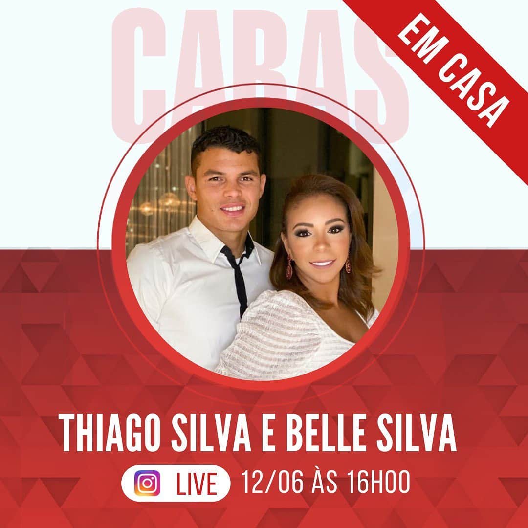 チアゴ・シルヴァのインスタグラム：「🇧🇷 Oi pessoal, gostaria de convidar vocês pra Live especial de dia dos namorados que vou fazer com a minha esposa @bellesilva . Espero vocês às 16h no Instagram da @carasbrasil. 🇫🇷 Bonjour à tous, je vous invite à vous connecter ce soir à 21h sur le compte Instagram de ma femme @bellesilva et @carasbrasil pour une live qui célèbrera la Saint-Valentin au Brésil. • • • #ThiagoSilva #FamiliaSilva #CoronaOut #StopCorona #restecheztoi #jesuischezmoi #restezchezvous #fiqueemcasa #fiquememcasa #ficaemcasa #euficoemcasa #stayhome #stayathome #restezalamaison #yomequedoencasa #BelleSilva #DiaDosNamorados #12dejunho #DiaDosNamorados2020 #RevistaCaras #CarasBrasil #Live」