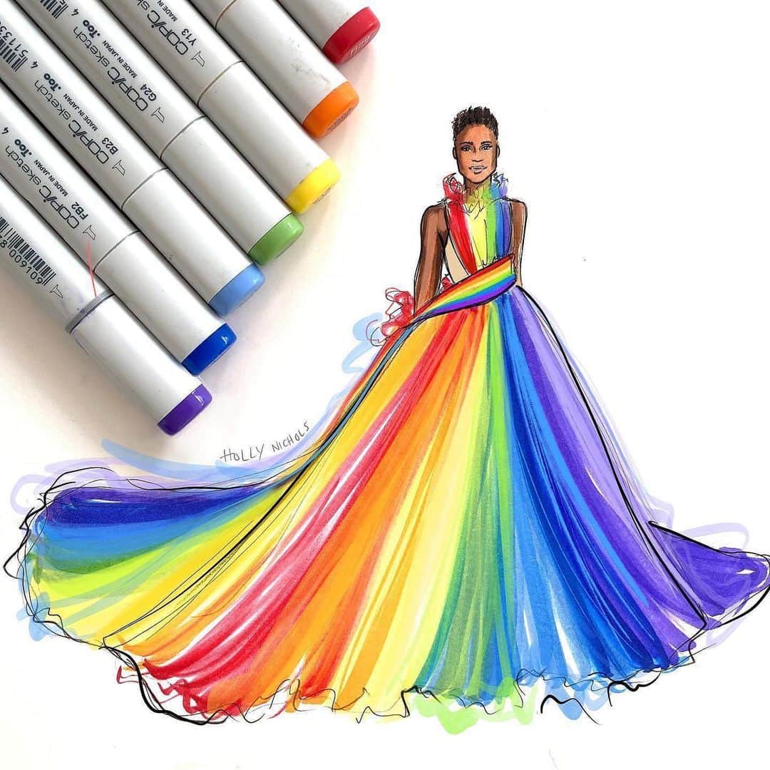 Holly Nicholsさんのインスタグラム写真 - (Holly NicholsInstagram)「@theebillyporter in @csiriano sketched with @copic_official 🎨 🌈❤️🧡💛💚💙💜 #fashionillustration #copicmarkers」6月12日 20時35分 - hnicholsillustration