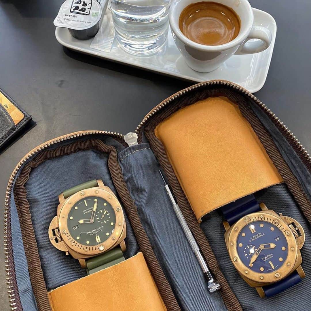 パネライのインスタグラム：「The tough choices in life.  Take the #PAM382 OG Bronzo or the #PAM671 Blue Dial version? Take your pick!  Pic by buddy @juan_j4s #paneraicentral」