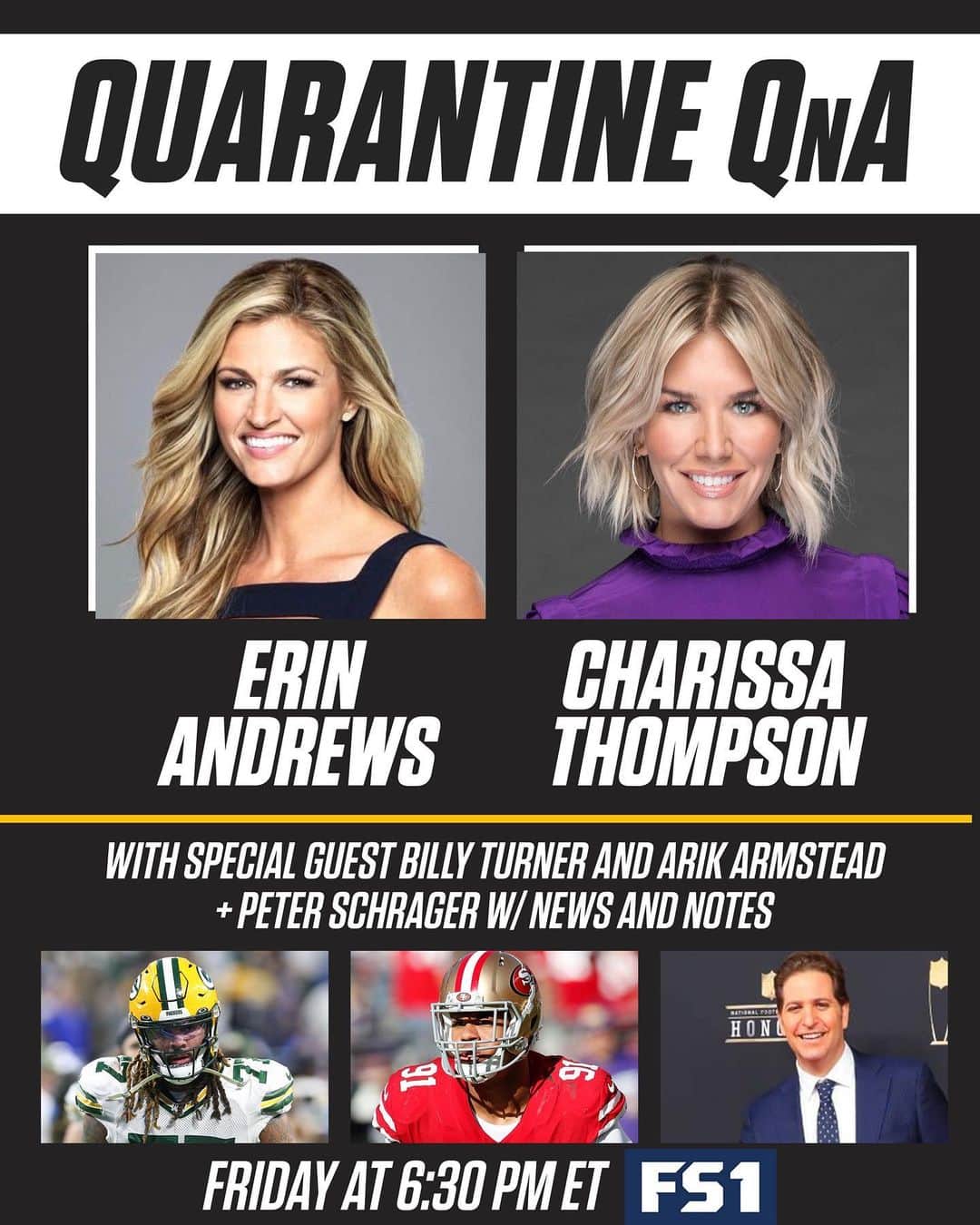 エリン・アンドリューズのインスタグラム：「Important and thoughtful conversations with our special guests tonight. @Packers @bill_turner77 & @49ers @sacnina91 get candid on @nflonfox #QuarantineQnA tonight. Very thankful for their time. @charissajthompson @jsantos1111 #peterschrager」