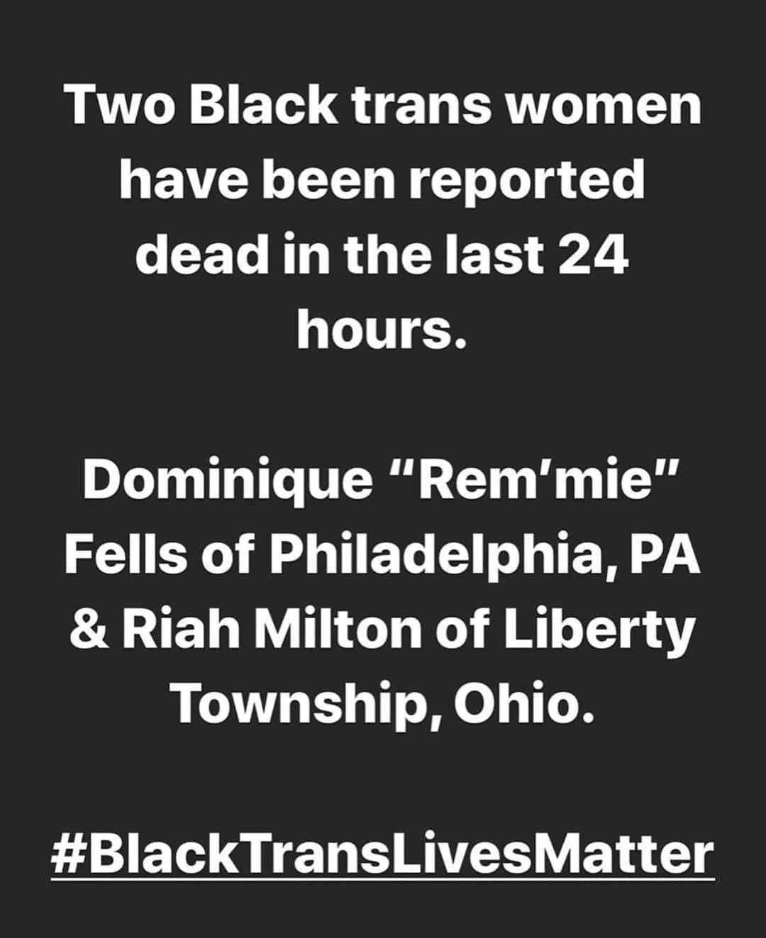 テス・ホリデーさんのインスタグラム写真 - (テス・ホリデーInstagram)「🗣Trans women are women! They need our support, our voices, our love, our protection & our help! [CW: graphic details of a murder] Just this week alone we have tragically lost two Black Trans women: Riah Milton & Dominique “Rem’mie” Fells. Women like Riah &⁣ Dominique are almost always left out of the media coverage because society has proven again and again to not care about trans folks (J.K. Rowling 👀). Out of all of  the protests I have attended, not once has anyone chanted the trans brothers & sisters names that have been stolen from us. I owe so much of my freedom as a queer woman to black trans women who paved the way & literally dedicated their lives to the cause. We must not allow the brutality against them to continue. ⁣ ⁣ Below are some organizations that I ask you to not only follow, but support, donate & help amplify: @mpjinstitute, @theokraproject, @forthegworls, @transgenderdistrict, @glits_inc, @youthbreakout, @missmajor1, @blacktranstravelfund, @btfacollective, @transjusticefp ⁣ ⁣ Art by @thefive15 Words on slides by @raquelwillis 💖 #blacktranslivesmatter #blacklivesmatters #saytheirnames」6月13日 5時39分 - tessholliday