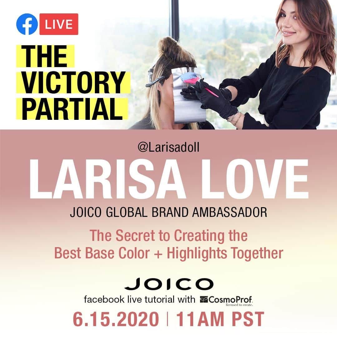 CosmoProf Beautyさんのインスタグラム写真 - (CosmoProf BeautyInstagram)「Join us for a Facebook Live with Joico Global Brand Ambassador Larisa Love on Monday, June 15 at 11 AM PST. She’ll reveal her secret technique to create the best base color and highlights. Be sure to tune in on the Cosmo Prof Facebook page. You won’t want to miss it! @joico @larisadoll」6月13日 6時07分 - cosmoprofbeauty