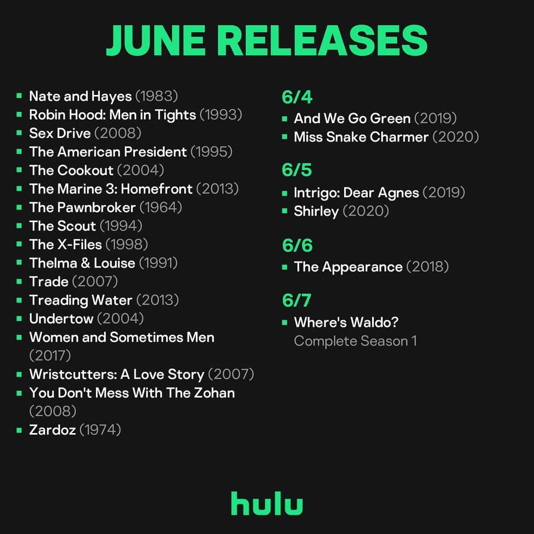 Hulu Home of Emmy-winningさんのインスタグラム写真 - (Hulu Home of Emmy-winningInstagram)「Here's what's new on Hulu this month.」6月13日 10時08分 - hulu