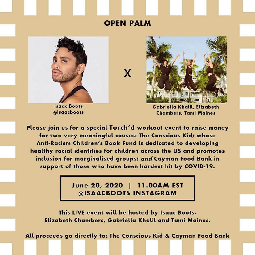 Elizabeth Chambers Hammerのインスタグラム：「In case you missed our Insta Live announcement this afternoon...it’s ALL happening one week from today.  Please join us on Saturday, 6/20 at 11am EST for a LIVE Torch’d with @isaacboots in support of @theconsciouskid and @caymanfoodbank.  If you’re in Grand Cayman, please join us beginning Monday morning for a food drive to benefit @caymanfoodbank. Drop off locations are @palmheightsgc @ritzcarltongrandcayman and @fosterscayman. Tourism is a driving force on the island and many locals have been hit hard by Covid-19.  Operating costs of the Food Bank is up to $8,000 per week and we currently only have funding through mid-July.  Please visit our website, www.OpenPalm.org beginning tomorrow to donate to both of these incredible causes. We’ll see you on Saturday! 🔥🔥🔥 #blacklivesmatter #openpalm」