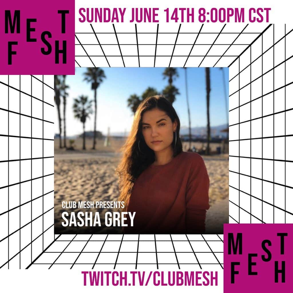 サーシャ・グレイのインスタグラム：「Vinyl only listening party this Sunday for Club Mesh 6PM PST (-7 GMT) on twitch.tv/clubmesh celebrating the birthdays of @djlanilove @dialjess 💜✌️」