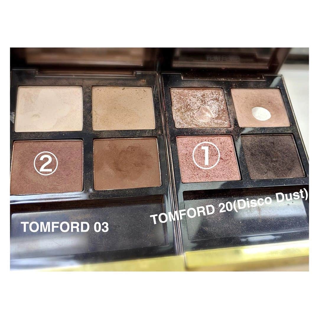 のインスタグラム：「How to make up. ・ ・ ・ ①のアイシャドウをアイホール全体に。 ・ ・ ②を目尻や目頭の上など締めたいところに入れる。  @hori_hairmake  #高橋メアリージュンメイク #メアメイク #tomfordeyeshadow  #メイク方法  #オススメコスメ  #オススメアイシャドウ  #アイメイク方法」