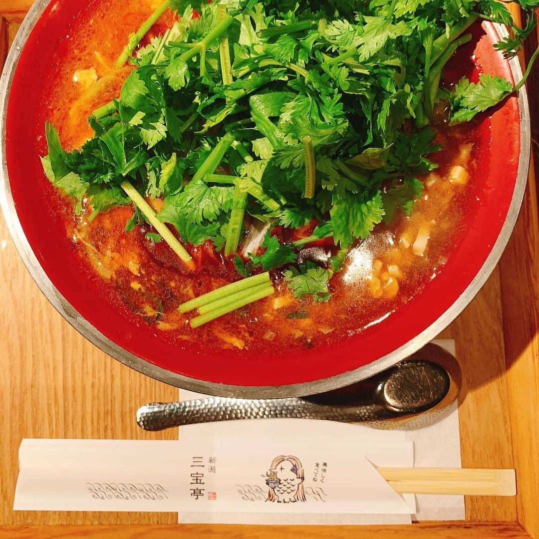 松尾幸実のインスタグラム：「私が好きなタイプの酸辣湯麺に出会えた🥰  #三宝亭 #酸辣湯麺」
