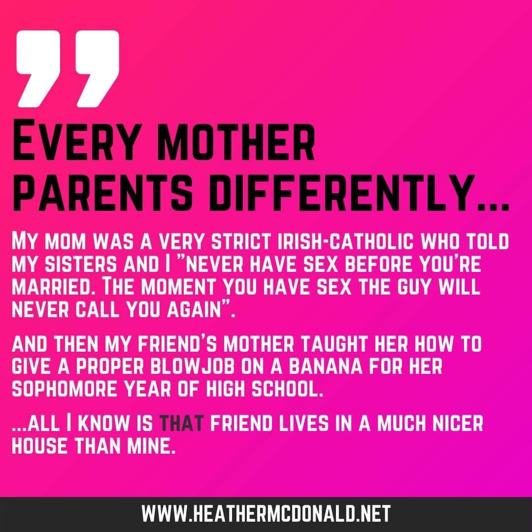 ヘザー・マクドナルドのインスタグラム：「Every mother parents differently... ⠀ ⠀ #comedy #parentingstyles #motherhood #momlife #parentingjokes」