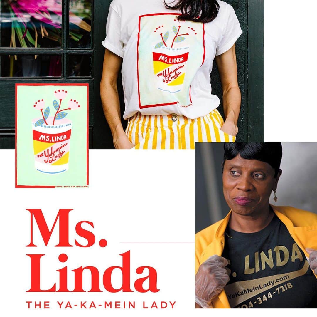 ダニール・ハリスのインスタグラム：「Meet Ms. Linda Green aka the Ya-Ka-Mein Lady! Ms. Linda is the founder of the Original New Orleans Lady Rollers, a second line all female social aid and pleasure club, an award-winning female chef, and a cultural beacon within New Orleans’ Black culture.Since COVID hit in March and with the removal of all community gatherings and festivals for the rest of the year, Ms.Linda’s entire livelihood has been destroyed. My good friends @saintclaudesocialclub have joined together with artist @corarosenimtz to create a beautiful t-shirt to help support New Orleans culture-bearer, @cheflindagreen ⠀⠀⠀⠀⠀⠀⠀⠀⠀⠀ 100% of the proceeds of t-shirts sold will be donated to Ms. Linda, to help keep one of the Black matriarchs of New Orleans afloat during these uncertain times! #linkinbio #amplifyblackvoices #yakameinlady #neworleans #blacklivesmatter #blackbusinesswomen」
