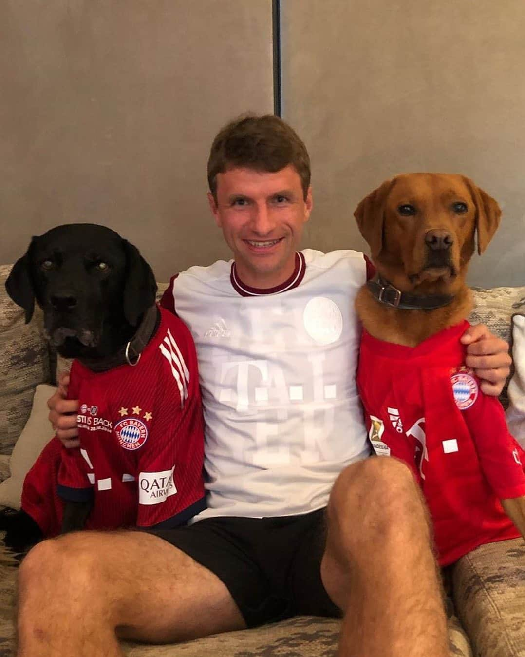 バイエルン・ミュンヘンさんのインスタグラム写真 - (バイエルン・ミュンヘンInstagram)「❤️🐶 @esmuellert and some furry friends cheering for the boys in the second half! #MiaSanMia #FCBayern #FCBBMG #packmas」6月14日 2時44分 - fcbayern