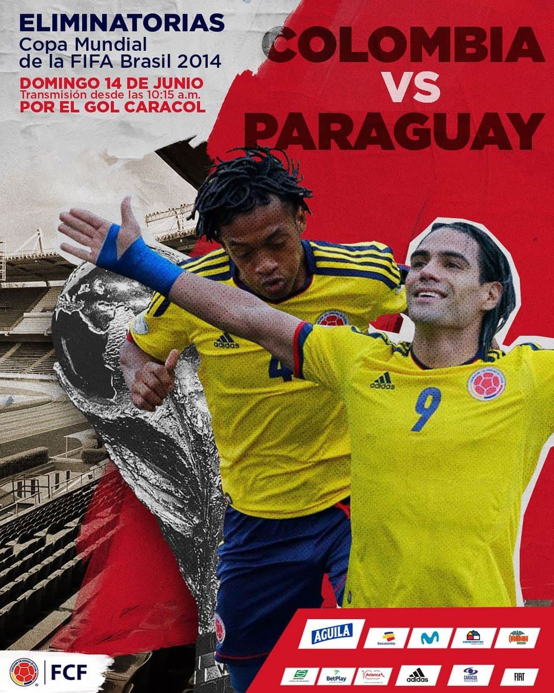 サッカー コロンビア代表チームのインスタグラム：「¡Vuelve a vivir un triunfo contundente! . . .  Revive el gran partido de nuestra Selección 🆚 Paraguay en Barranquilla por las Eliminatorias a Brasil 2014. . . . 🏆 Eliminatorias Copa Mundial de la FIFA 2014 🆚 Paraguay 🗓 Domingo 14 de junio ⏱ 10:15 a.m. 📺 @golcaracol . . .  #EnModoEliminatorias #ViveElGolCaracol」