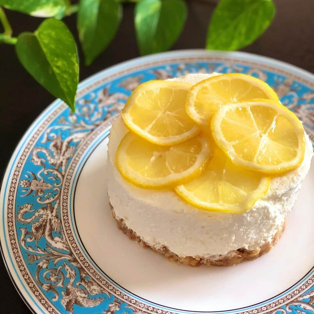 nobukoのインスタグラム：「レアチーズケーキ🍋　見た目は手作り感満載だけど、味は美味しくできた✨ #レアチーズケーキ#cheesecake#cooking#yammy」