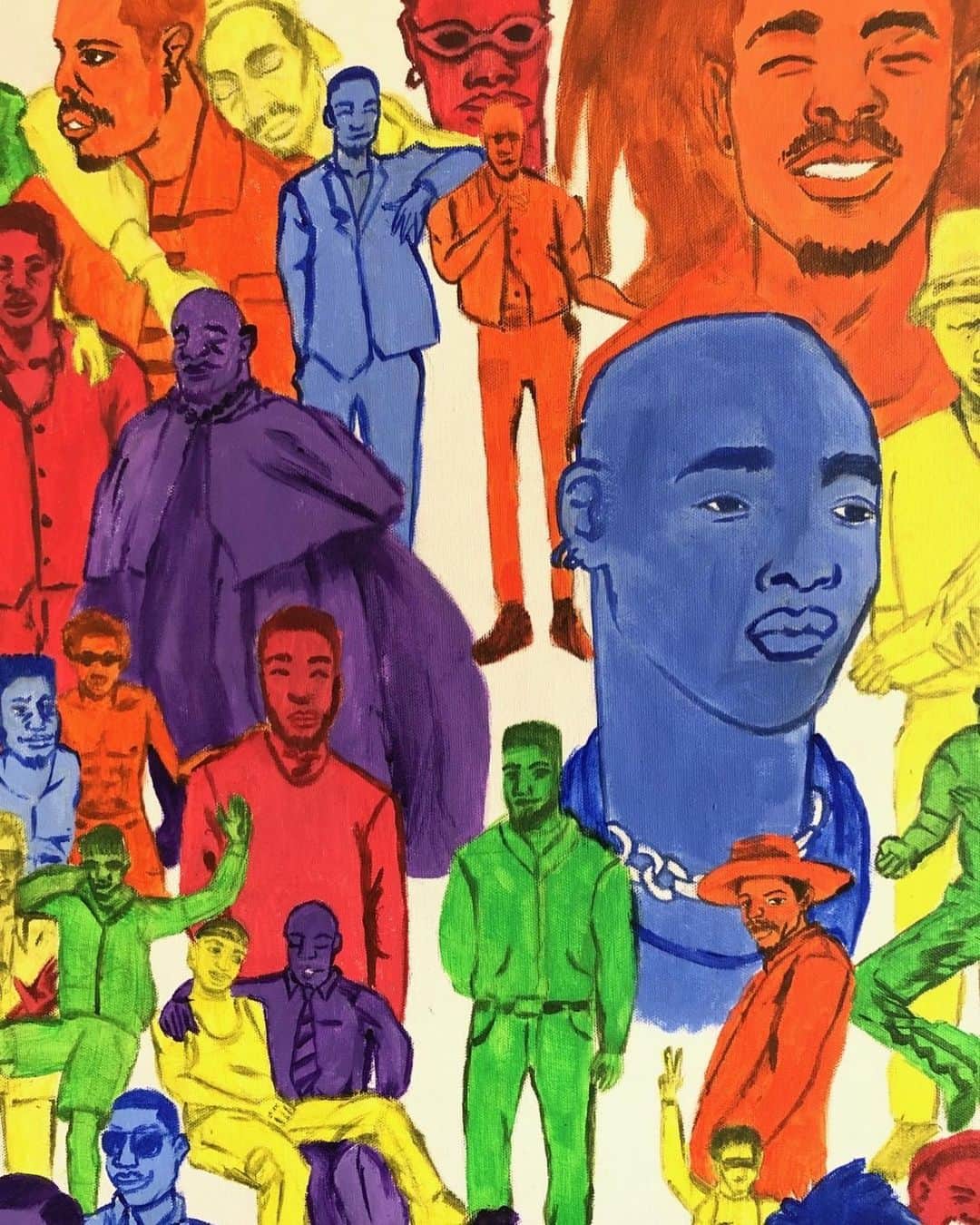 アレキサンダー・ワンのインスタグラム：「“For my contribution to support pride I partnered with my friend Fahd Bello to create a world where black men of all various creeds and backgrounds love each other. Humans can’t emulate what they can’t see. In a perfect world, all the colors as one. Happiest of pride to you all.” - Adesuwa⁣⁣ -⁣⁣ Pride in one post by @adesuwa, model & @fahdsuniverse, artist」