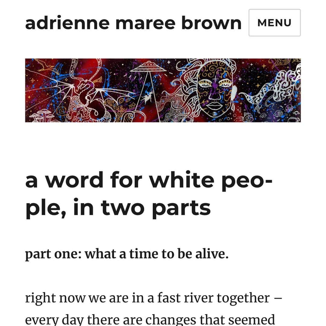 ブリット・マーリングのインスタグラム：「white friends — I would encourage you to read this entire essay by @adriennemareebrown (link in stories or her bio) // and then go find her books #emergentstrategy and #pleasureactivism both of which i return to again and again for her profound insight, clarity of mind, and strength of heart.」