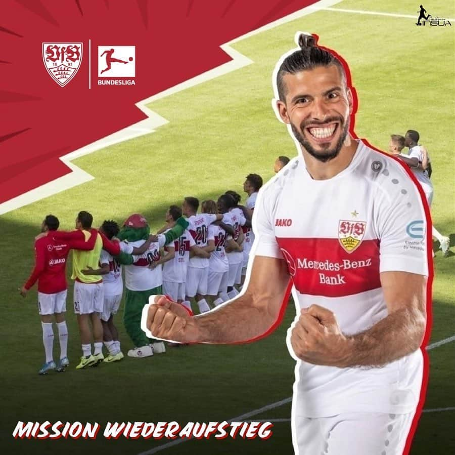 エミリアーノ・インスアのインスタグラム：「Wir kommen zurück, wo wir hingehören, @VfB!  #MissionWiederAufstieg #Bundesliga #FurchtlosUndTreu #VfB #Stuttgart #glückwunsch」