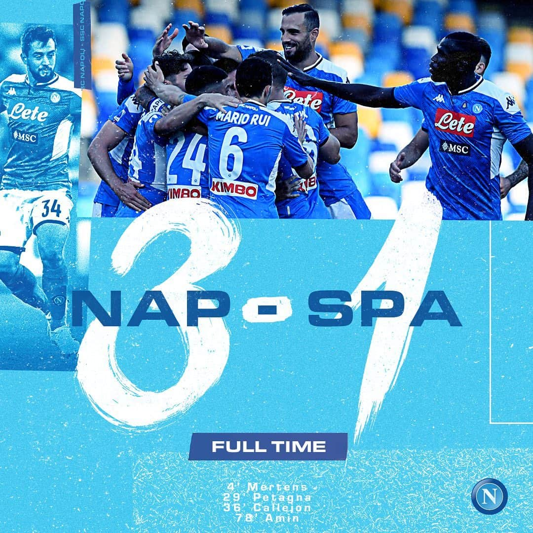 SSCナポリさんのインスタグラム写真 - (SSCナポリInstagram)「⏱ Full Time! ⚽ #NapoliSpal 3-1 🏆 #SerieATIM 💙 #ForzaNapoliSempre」6月29日 4時28分 - officialsscnapoli