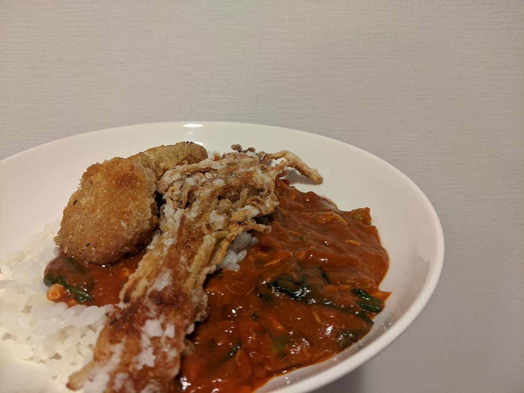 山部朱里のインスタグラム：「. . 【写真撮り忘れて慌てて乗っけたワンプレート】 ①サバトマトカレー サバ缶トマト缶とカレールウを耐熱容器にいれてレンジで４分でできるサバトマトカレー。今日は両親が来たからお鍋で作りました。ほうれん草こんにゃく入り←かさ増し。 トマトの酸味とサバの旨味とルウのコク！ハヤシライスのようなさっぱりした仕上がりだけど濃厚で上品になるのはなぜなの？あと簡単すぎてお昼ごはんにもよくつくってます ②えのきパリパリ揚げ ポン酢にえのき浸して片栗粉つけて揚げ焼きです。えのき６０円✕２ぺろりでした。我が子も好きみたい。きのこのポテトって言ってました。片栗粉でざくざくえのきを薄めにするとパリパリになるよ。醤油酒しょうがにんにくでもおいしいしとまらないよおおお。お皿いっぱいにつくったのに。 ③一口ハムカツ ハナマサ様で購入しました一口ハムカツ！２０個入り３９８円だったかな、今日で全部食べました！！！箸休めありがとうございました！！ 今日はドタバタだったから簡単ごはんでした。そんな日もありますよね。 #節約レシピ #節約料理  #節約ごはん  #節約術 #節約生活 #簡単レシピ #簡単料理 #簡単ごはん  #時短レシピ #時短料理  #時短ごはん  #年子ママ  #年子兄弟  #年子育児 #男の子ママ #男の子ベビー  #子育て #育児 #明日は朝からお仕事なので初めて二人とも一時保育 #明日は何食べようかな」