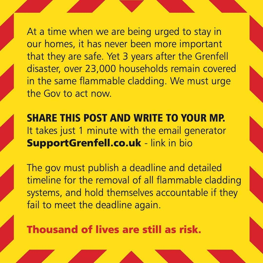 ナオミ・キャンベルさんのインスタグラム写真 - (ナオミ・キャンベルInstagram)「. #Justice4Grenfell #3YearsOn #Grenfell ❤️🙏🏾🇬🇧 We must urge the Gov to act now. Share this post and write to your MP demanding a deadline and detailed timeline is published to remove all flammable cladding and that the Government hold themselves accountable if they fail to meet it again. It takes 1 minute with the email generator SupportGrenfell.co.uk - link in bio. At a time where we are urged to stay in our homes more than ever, it is important that they are safe. Over 23,000 households are still covered in Grenfell style flammable cladding 3 years after the disaster. Thousands of lives are still at risk . #LinkInBio」6月14日 21時02分 - naomi