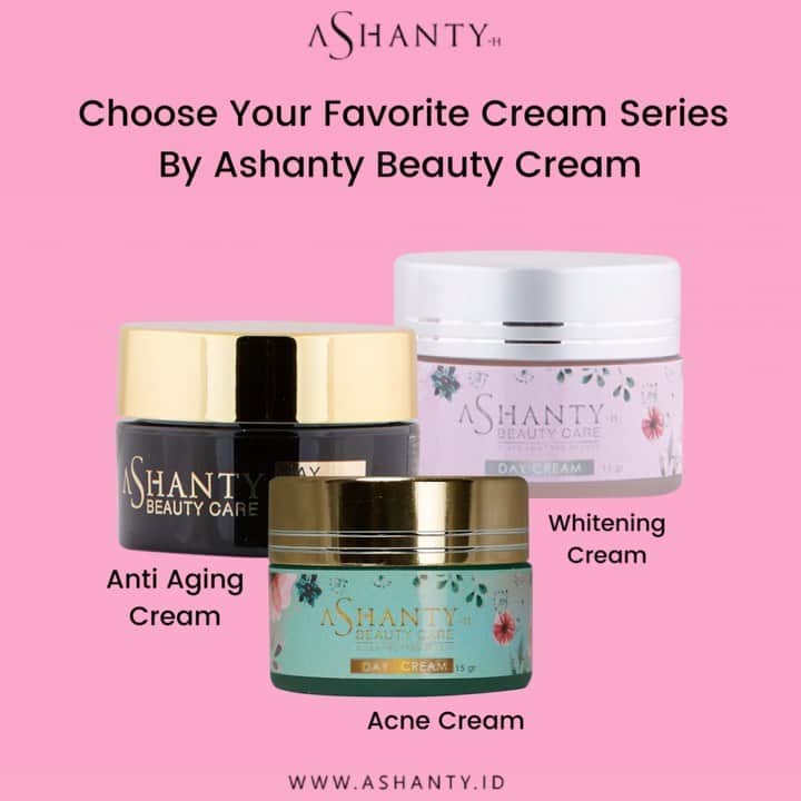 ASHANTY BEAUTY CREAM OFFICIALのインスタグラム：「Pilih cream series favorite kamu sesuai dengan jenis dan masalah kulit wajahmu.  Ashanty beauty cream hadir dengan 3 jenis cream series yang berbeda yang dapat membantu mengatasi masalah kulit pada wajah sesuai dengan kondisi kulit wajah. Kamu bisa konsultasikan dengan Admin kami sebelum memilih cream yang tepat untuk kulit wajahmu.  Whitening Cream Series :  Untuk kulit yang kusam dan kering. Bermanfaat untuk membuat  kulit lebih cerah, lembut dan lembab  Anti Aging Cream Series : Cocok digunakan untuk usia 25 tahun keatas, dapat digunakan untuk kulit kombinasi kering ataupun berminyak, membantu mencerahkan wajah, menghilangkan tanda - tanda penuaan dini pada kulit wajah seperti menghilang flek, kerutan, dan garis halus. Membuat kulit lebih lembut dan lembab.  Acne Cream Series :  Untuk jenis kulit berminyak dan berjerawat, bermanfaat untuk menghilangkan jerawat, noda bekas jerawat, menutup pori - pori, menghilangkan komedo, mencerahkan, melembutkan dan melembabkan wajah ✨  _____________________________ Informasi dan pemesanan  Ashanty Beauty Cream Chat Via WA : 📱 081293823950 📱 085781140354 📱 087778489900 📱 081287388885 ⚡️ Fast Respons Click Link On Bio Instagram @ashantyid ❣️ ______________________________ #ashantybeautycream #creamashanty #skincareashanty #skincare #skincareartis #skincarelokal #creamwajah #creamperawatanwajah #obatjerawat #jerawat #kosmetik #krimwajah #creamwajah #whiteningcream #ashantyid #ashantyv」