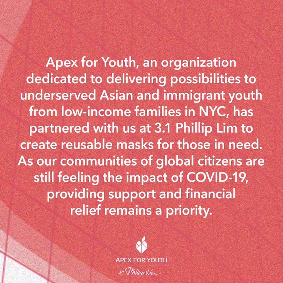 のインスタグラム：「We are proud to partner with @apexforyouth to make reusable masks through which 100% of the proceeds will benefit the Apex mission.  Shop the masks via the link in our stories, or DM us for same-day @postmates delivery in Manhattan today, 10am - 4pm EST.  #LoveUnityCommunity」