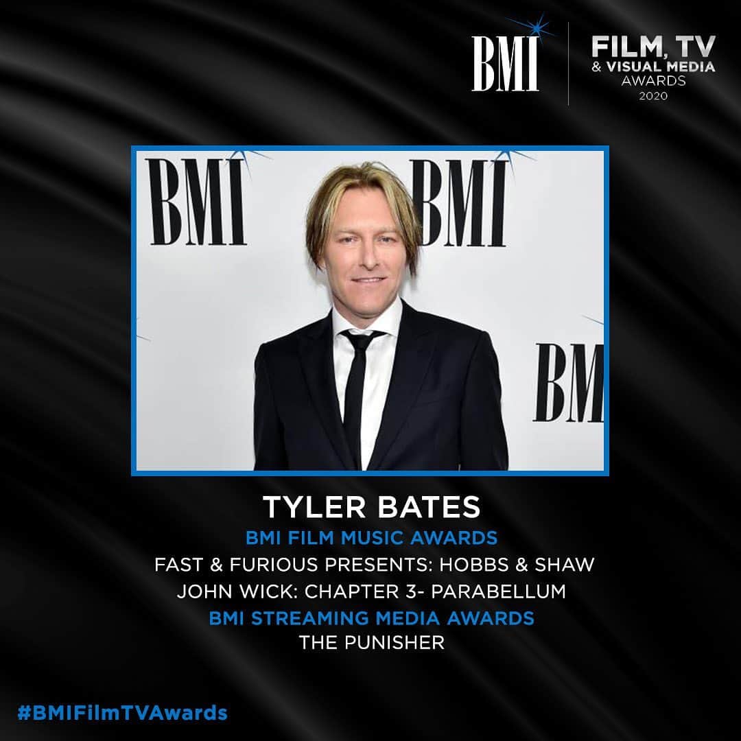 Broadcast Music, Inc.さんのインスタグラム写真 - (Broadcast Music, Inc.Instagram)「#BMIComposer @TylerBatesOfficial was honored for his music in the blockbuster films #FastandFurious Presents: Hobbs & Shaw and #JohnWick: Chapter 3 – Parabellum and #ThePunisher on #Netflix, bringing his career total to 14 #BMIFilmTVAwards.」6月16日 0時13分 - bmi