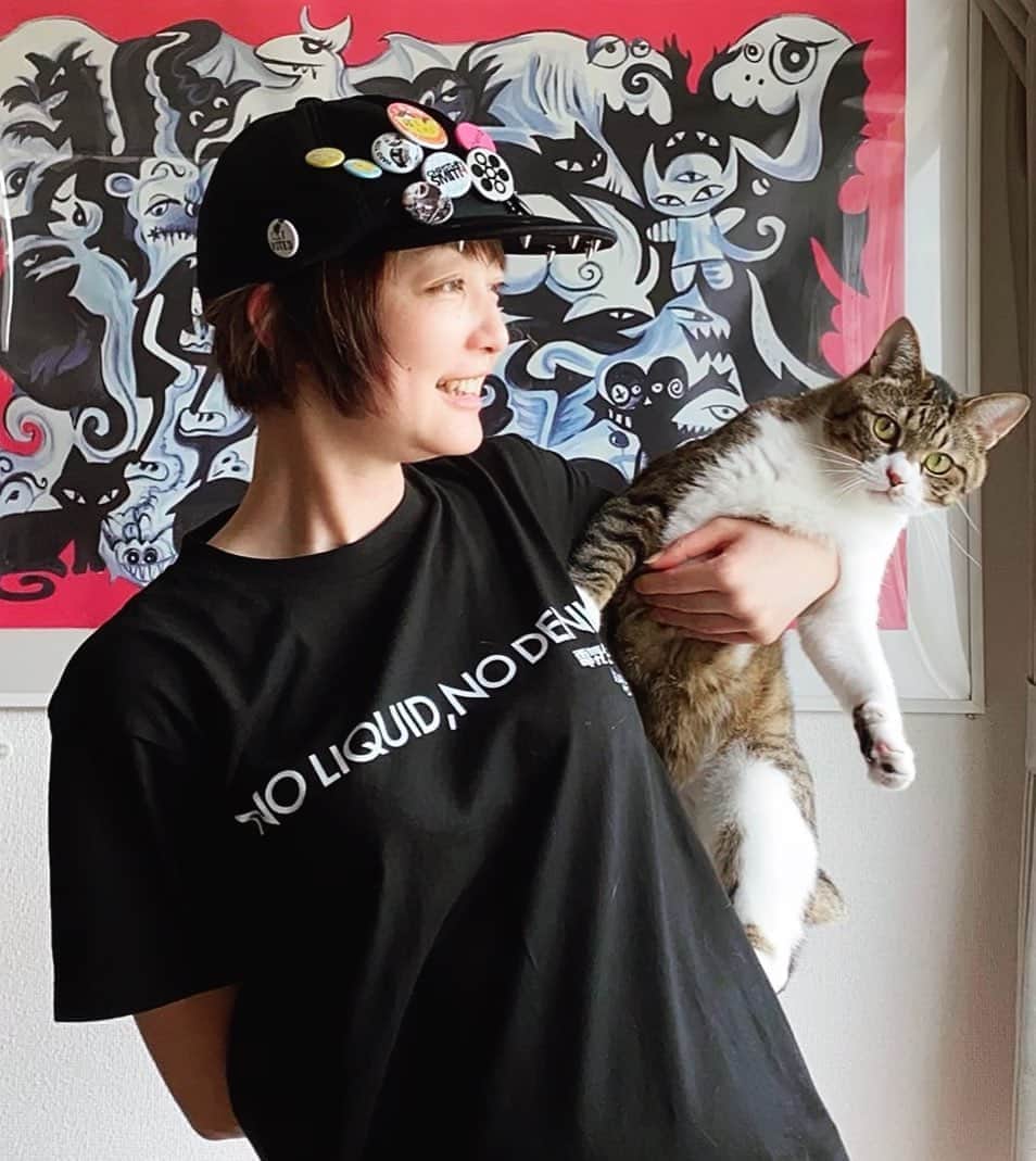 野本かりあのインスタグラム：「『おまけ』 ♬キャッと言って逃げるのは猫に決まっているのだー。ジャンジャカジャーン♬ （このあと、コロコロ作業） #電気グルーヴ　#liquidroom #lukarly #catsofinstagram #にゃんすたぐらむ」