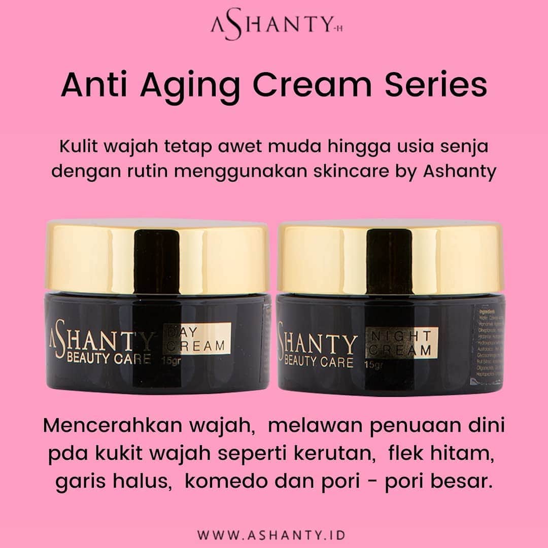 ASHANTY BEAUTY CREAM OFFICIALのインスタグラム：「Kulit wajah tetap awet muda hingga usia senja dengan rutin menggunakan skincare by Ashanty. Anti Aging Cream Series by Ashanty, Mencerahkan wajah,  melawan penuaan dini pda kukit wajah seperti kerutan,  flek hitam,  garis halus,  komedo dan pori - pori besar.  _____________________________ Informasi dan pemesanan  Ashanty Beauty Cream Chat Via WA : 📱 081293823950 📱 085781140354 📱 087778489900 📱 081287388885 ⚡️ Fast Respons Click Link On Bio Instagram @ashantyid ❣️ ______________________________ #ashantybeautycream #creamashanty #skincareashanty #skincare #skincareartis #skincarelokal #creamwajah #creamperawatanwajah #obatjerawat #jerawat #kosmetik #krimwajah #creamwajah #whiteningcream #ashantyid #ashantyv」