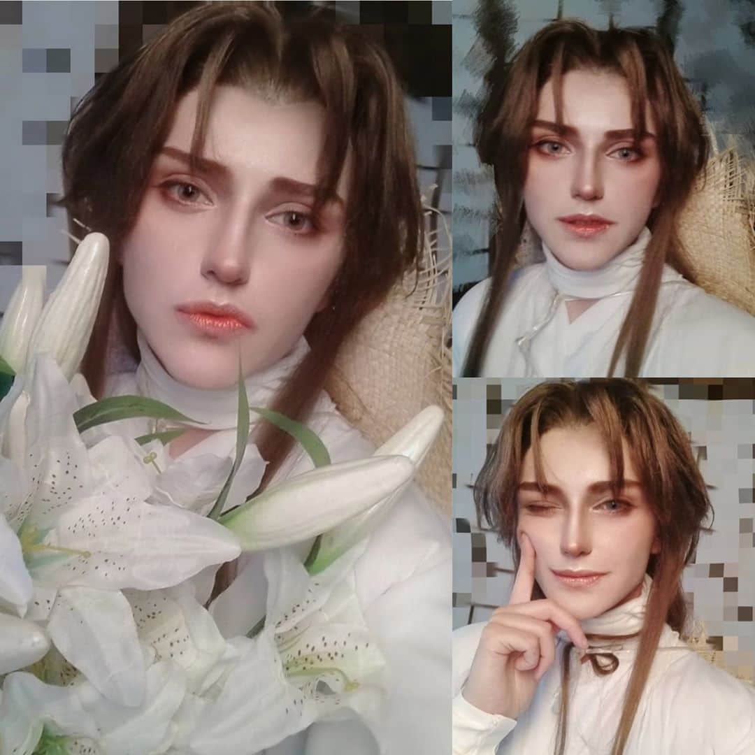 Gesha Petrovichのインスタグラム：「🙈🙈🙈🙈🙈🙈🙈🙈🙈 "Body in the abyss, heart in paradise" Try something new for me xD Wig @geshacos  His Highness Xie Lian from "Heaven Officials Blessing"」