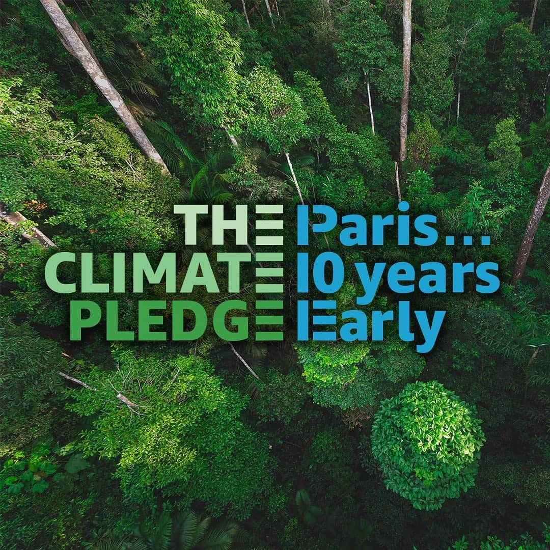 ジェフ・ベゾスのインスタグラム：「Very pleased to share today that @verizon, @infosys, and @discoverrb have signed The Climate Pledge — committing to reach the Paris Agreement goals 10 years early. @Amazon and @globaloptimism co-founded the Pledge to encourage more companies to use their size and scale to fight climate change. Big thanks to these companies for stepping up and showing leadership. #ClimatePledge」