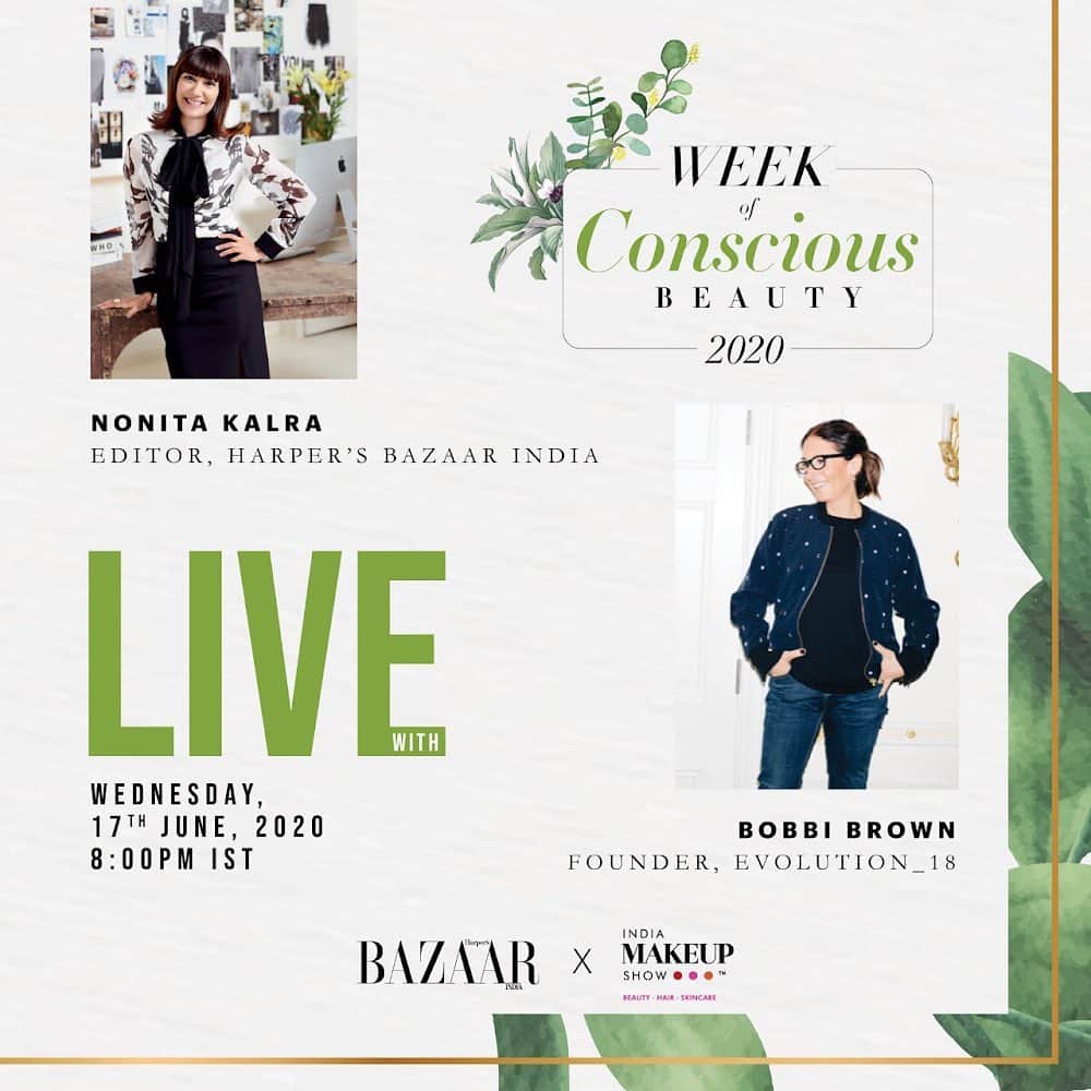 ボビー・ブラウンのインスタグラム：「Tomorrow at 10:30AM EST, I’ll be in conversation with @nonitakalra, Editor of @bazaarindia to discuss all things clean beauty and how to nourish your body from the inside out. Tune in on the @indiamakeupshow IG to be part of #consciousbeauty week.」