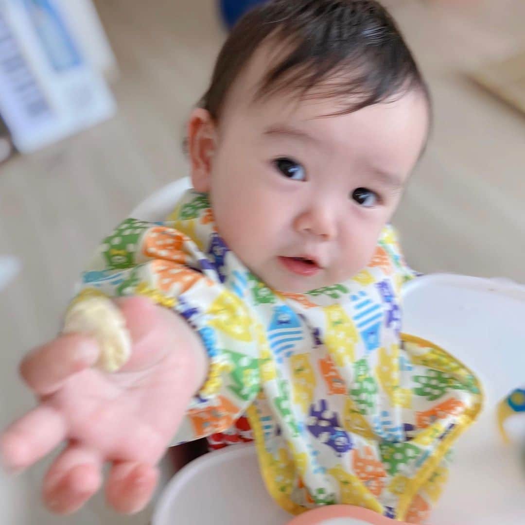 眞田佳織さんのインスタグラム写真 - (眞田佳織Instagram)「ほれ、ママ、あーんして！ . （もぐもぐ、あー美味しいわー😍） . いやいや食べてないですやん 美味しいんやでー 食べへんなら自分で食べるわ🤤 . #ありがとう大丈夫 #赤ちゃん #毎日赤子 #これも真似っこだね #生後10か月 #赤ちゃんのいる生活 #赤ちゃんのいる暮らし #ママリ #ママノテ #コドモノ #baby #babygirl」6月17日 8時06分 - kaori_sanada