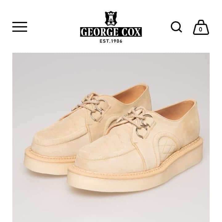 のインスタグラム：「The third of seven new styles for the early summer, and the original amongst originals. Dace is the D ring version of Dab, the first creeper. Offered in beige suede, with natural crepe foxing and notched welt to match. The apron and side panels are embossed by hand no less than 12 times on each pair.  Goodyear welted V crepe sole: 24mm front, 36mm back.」