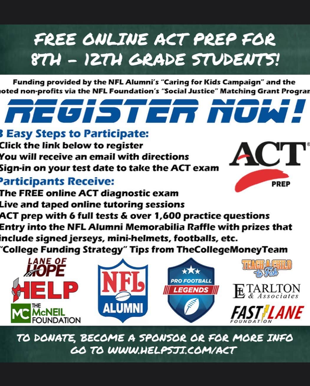 ブリージャ・ラーソンさんのインスタグラム写真 - (ブリージャ・ラーソンInstagram)「🚨 FREE ACT PREP COURSE 🚨 🧠  PLEASE SHARE WITH ALL 8-12th graders by tagging them in the comments👍  Time to invest in your future by taking this course and CRUSHING THE ACT test! 🧠  3 Easy Steps to Participate  1.  Click the link below to register:  tx.ag/NFLAact  2. Upon receipt, students will receive directions to sign-up for an ACT exam date and to download the meeting software 3. Sign-in on your test date to take the FREE group online ACT diagnostic exam  Participants Will Receive -Access to the FREE group online ACT diagnostic exam -Access to the live and/or taped online tutoring sessions -Access to the customized online ACT prep with 6 full tests & over 1,600 practice questions -Entry into the NFL Alumni Memorabilia Raffle with prizes that include signed jerseys, mini-helmets, footballs, etc. -“College Funding Strategy” Tips and FREE parent webinars from TheCollegeMoneyTeam」6月17日 5時01分 - breejalarson
