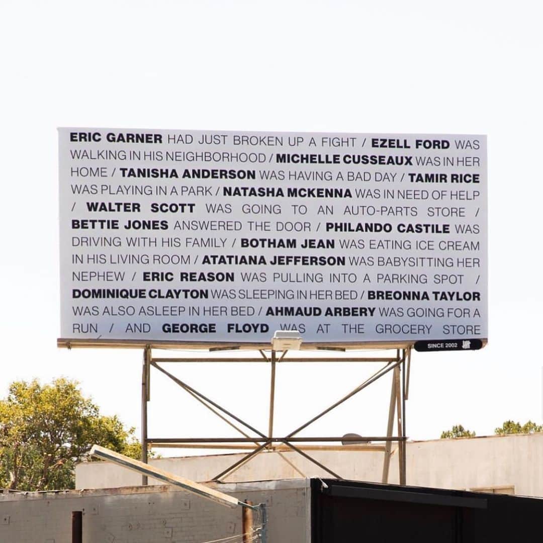 マンディクーンのインスタグラム：「These were everyday people doing everyday things, when their lives were brutally taken from them. NO more names. Billboard by @dbully up on LaBrea.  h/t @saidahb」
