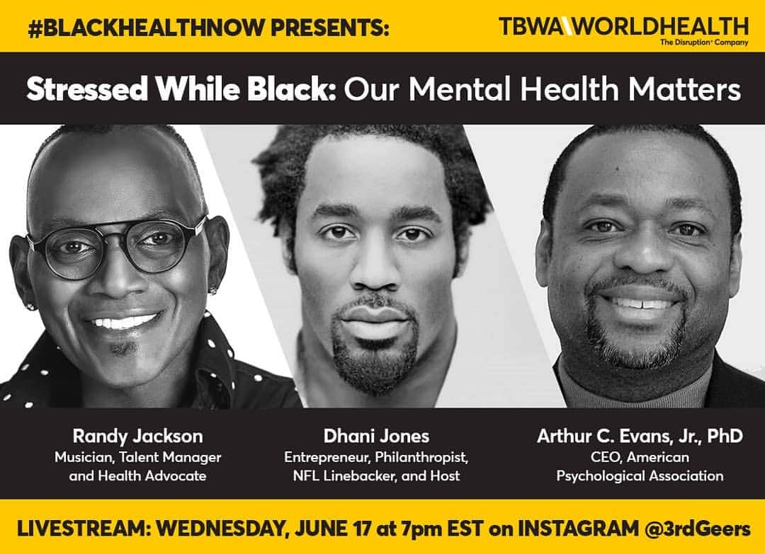ランディ・ジャクソンのインスタグラム：「Mental health in the black community is a conversation that wasn't had often in my world growing up. As someone who studied psychology as well as music in college, I've always wanted to spread the importance of mental health! Check out @3rdgeers instagram!」