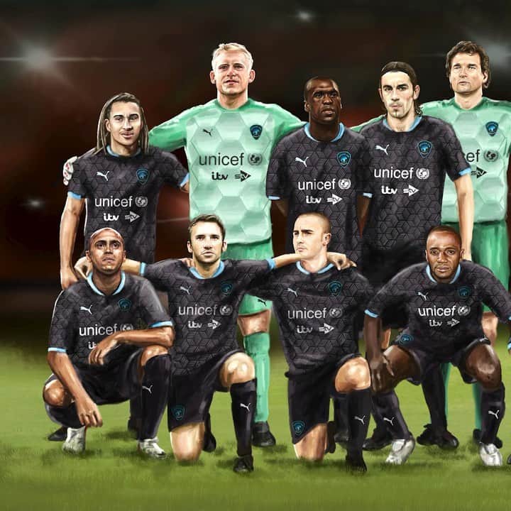 ロベール・ピレスのインスタグラム：「Very happy to support this project and feature alongside these amazing legends in the @socceraid for @unicef_uk World XI team that is now available to play in @easportsfifa 🌎 ⚽️ 🎮」