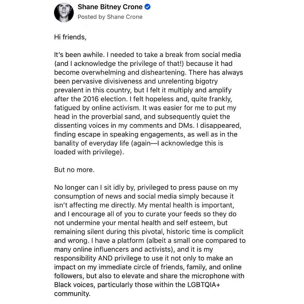 シェイン・ビットニー・クロンさんのインスタグラム写真 - (シェイン・ビットニー・クロンInstagram)「“We can disagree and still love each other unless your disagreement is rooted in my oppression and denial of my humanity and right to exist.” - James Baldwin」6月17日 9時51分 - shanebitneycrone