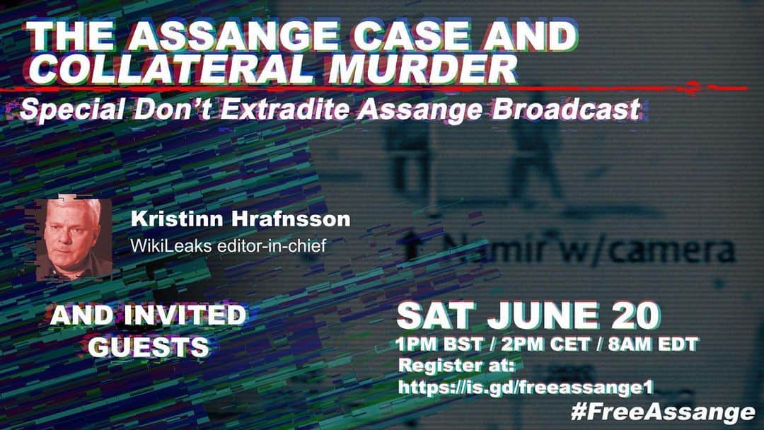 WikiLeaksさんのインスタグラム写真 - (WikiLeaksInstagram)「The #AssangeCase and #CollateralMurder Register for a special follow up broadcast with WikiLeaks Editor-in-chief Kristinn Hrafnsson and invited guests this Sat Jun 20 1pm BST/ 8am EDT / 10pm AEST #FreePress  Register here: is.gd/freeassange1」6月17日 10時17分 - wikileaks