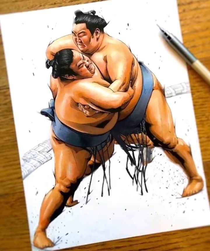 田村大のインスタグラム：「・﻿ #sumo - This is Japanese national sport🇯🇵﻿ ・﻿ Thanks for making my art come to life @motionsung 🔥﻿ ・﻿ #art #drawing #sketch #illustration #inking #doodle #manga #comic #artist #animations #animeart #mangaart #fight #fighter #sumowrestlers #wrestler #相撲 #大相撲 #力士」